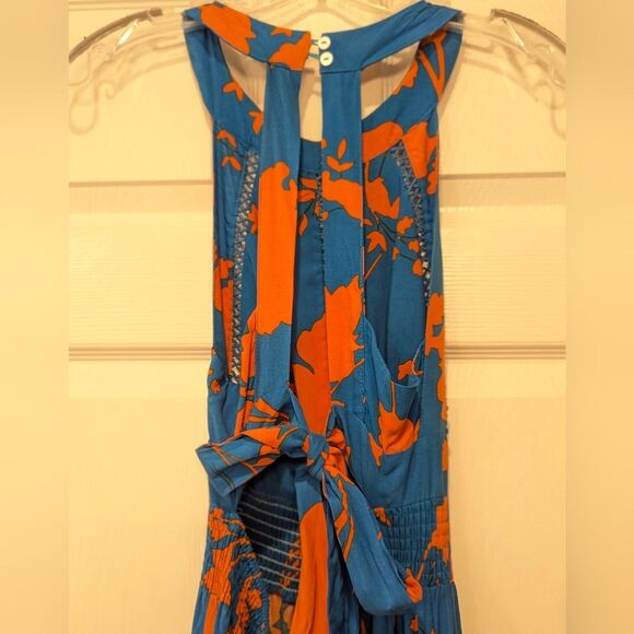 Anthropology ABEL THE LABEL Charlotte Floral Boho Halter Blue Long Maxi Dress L - Picture 6 of 10